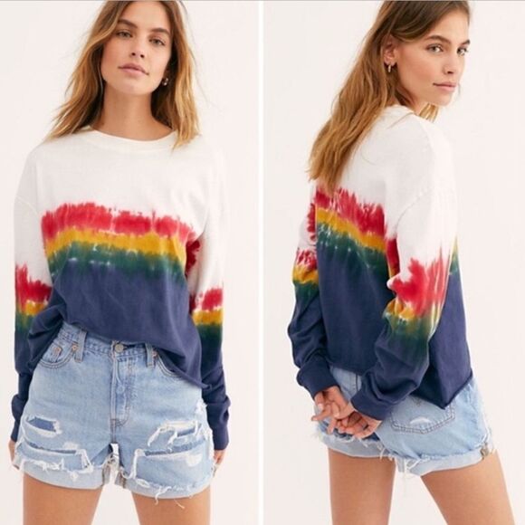 Daydreamer Free People Rainbow Wash Cropped Long Sleeve Tee - Picture 11 of 11